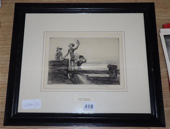 Eileen Soper (1905-1990), etching, The Sea Plane 1928, signed in pencil, 14 x 20cm